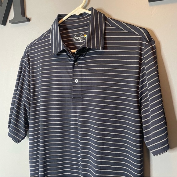 Arnold Palmer Men's Striped Polo golf Shirt - Navy Blue and white size medium - Picture 2 of 7